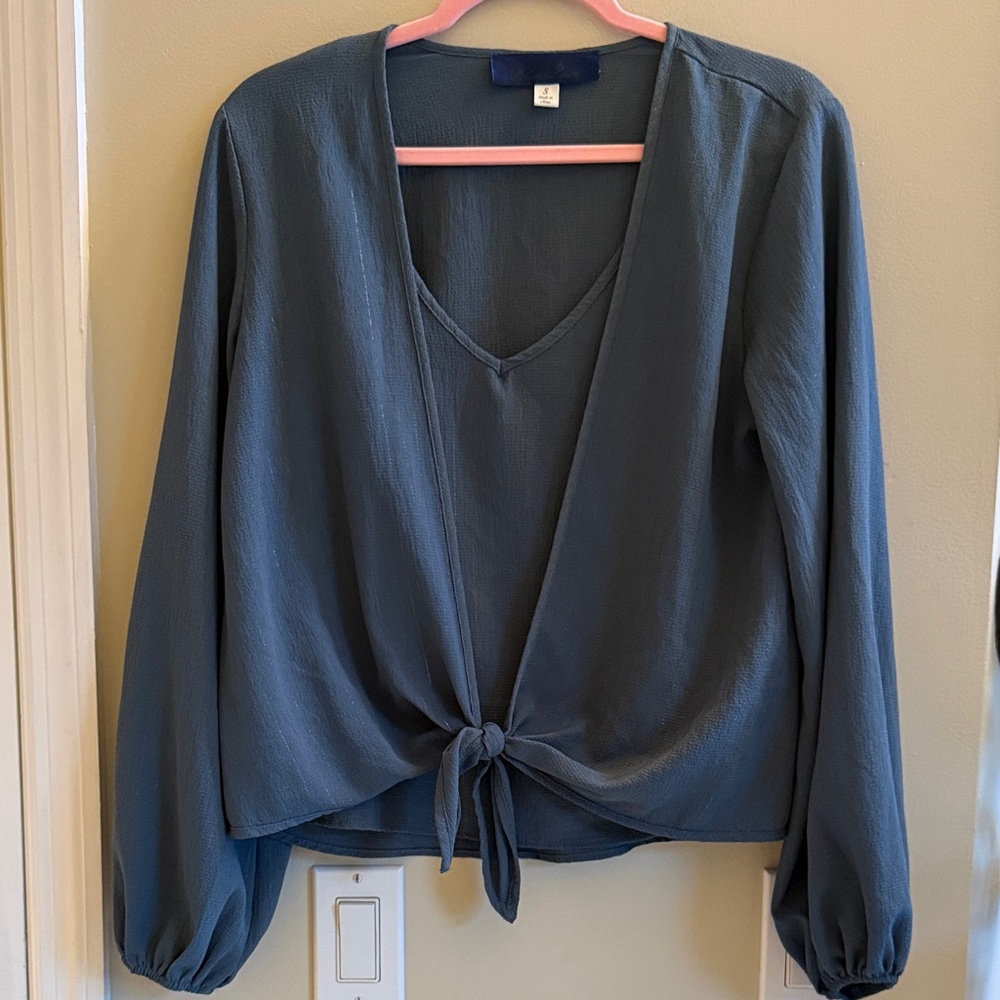Blue Rain Deep Blue Tie-Front Blouse